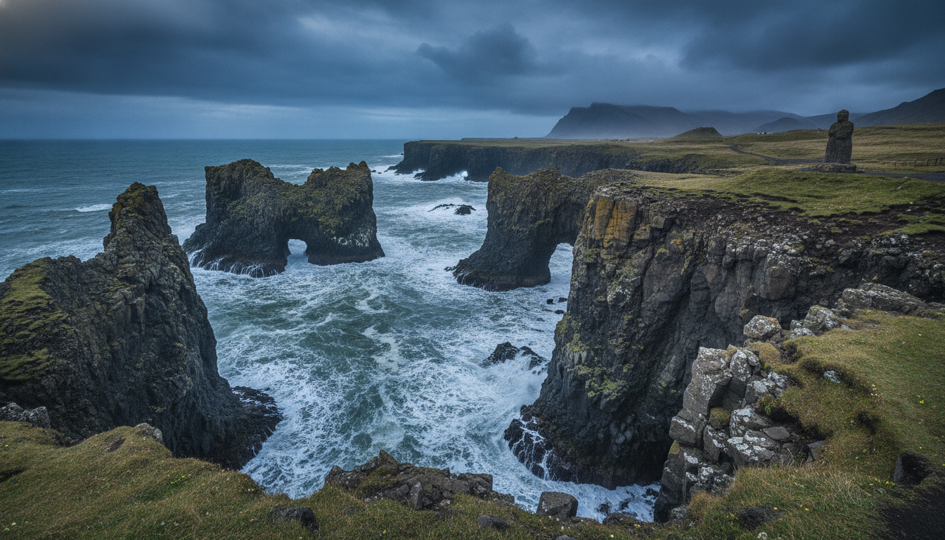 découvrez arnarstapi en islande, célèbre pour ses falaises de basalte impressionnantes et ses paysages sauvages exceptionnels du parc de snaefellsnes. une destination idéale pour les amateurs de nature et de randonnée.